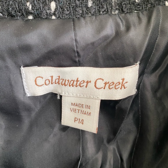 Coldwater Creek Boucle Blazer 14 Petite Wool Tweed Short Jacket Black White - Picture 5 of 8